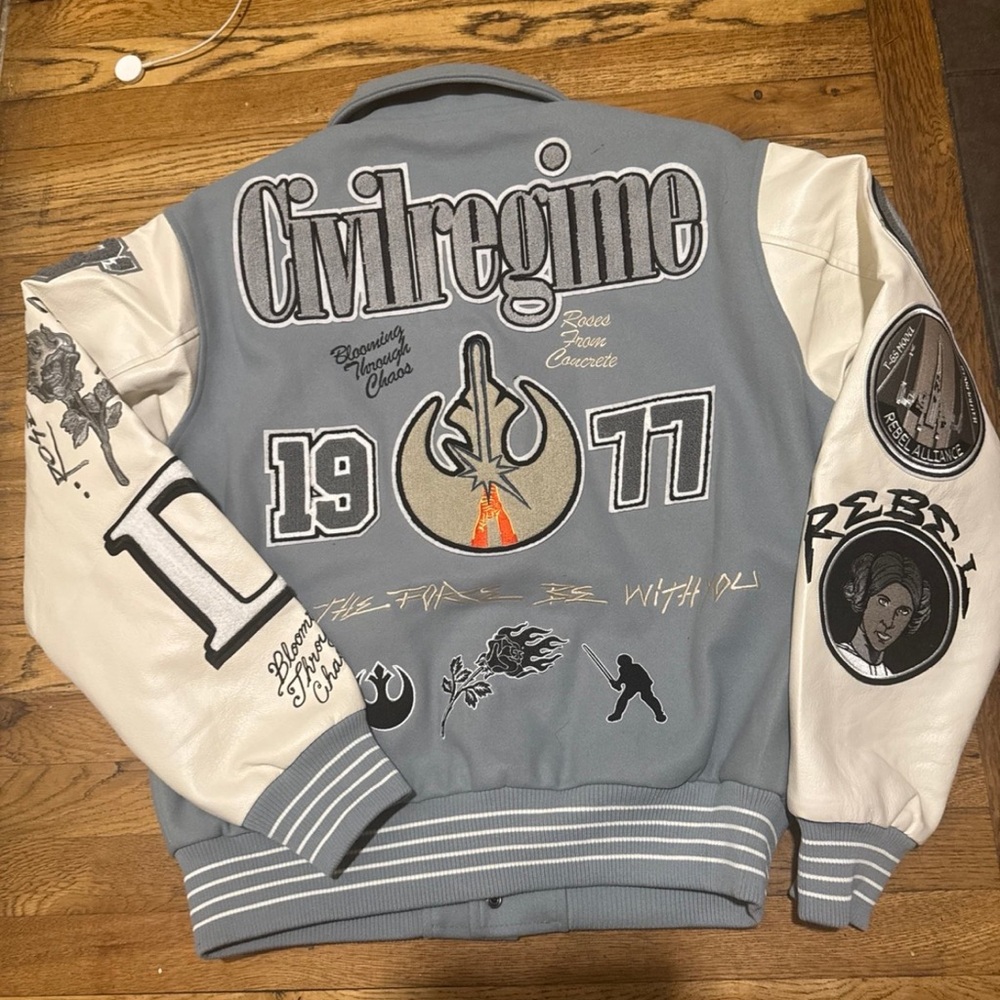 Gray and White Bomber Jacket